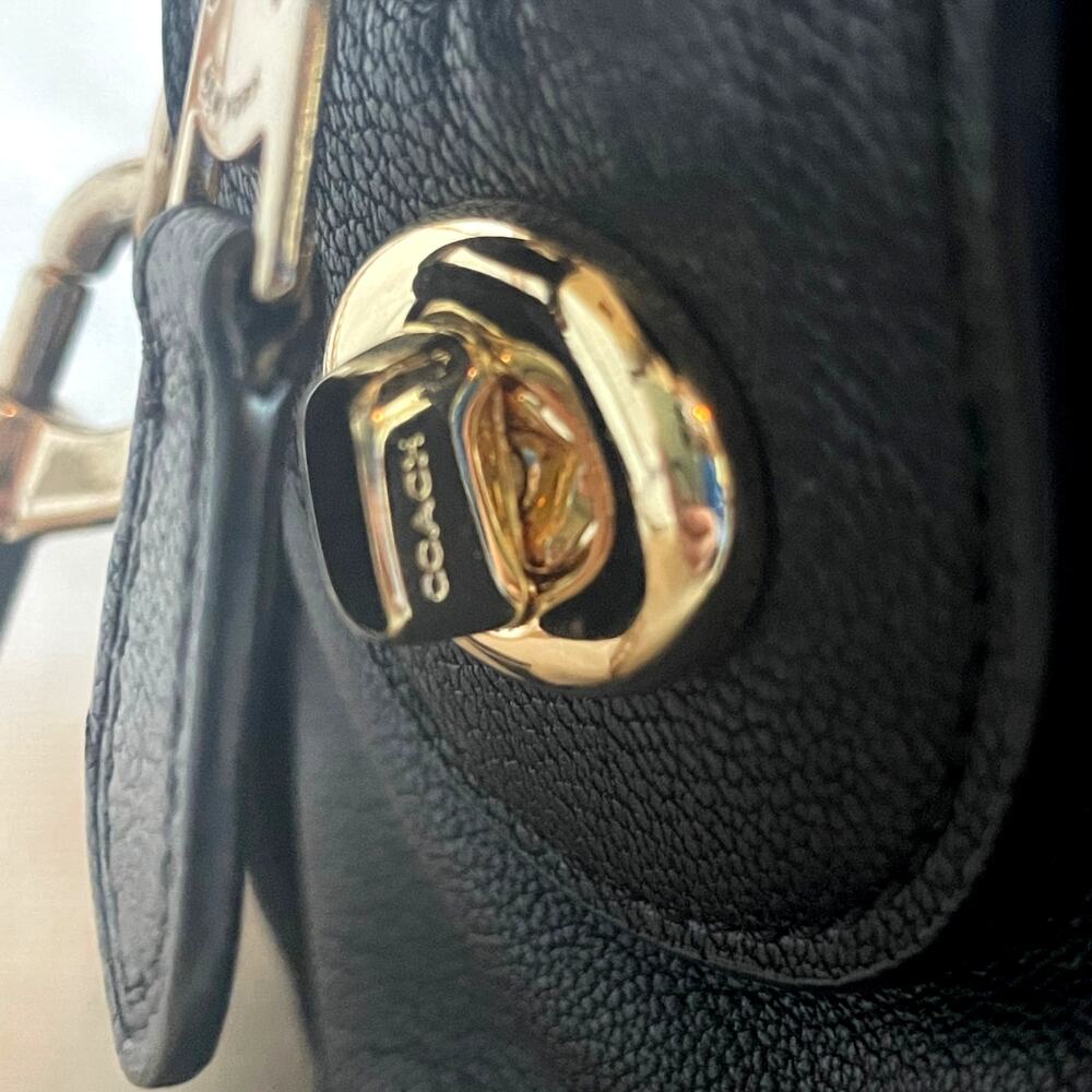 Rare Coach Rhyder 33 Black Pebbled Leather Satchel Crossbody | Gold Hardware - Picture 9 of 11